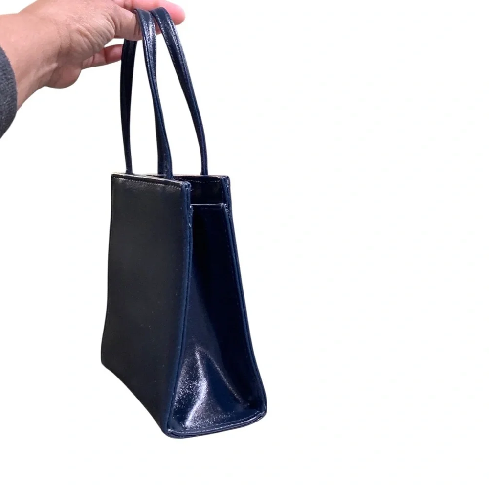 Vintage Navy Blue Structured Top-Handle Purse - Picture 2 of 14